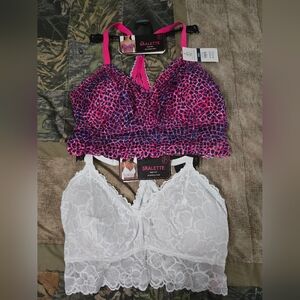 NOBO White Lace Bralette and Pink Leopard Bralette XXXL